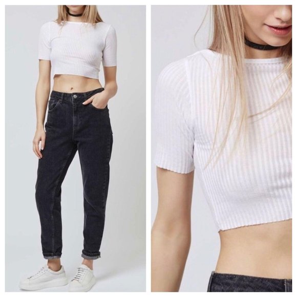 Topshop Tops - TOPSHOP Slash Crop Tee White 10 NWT